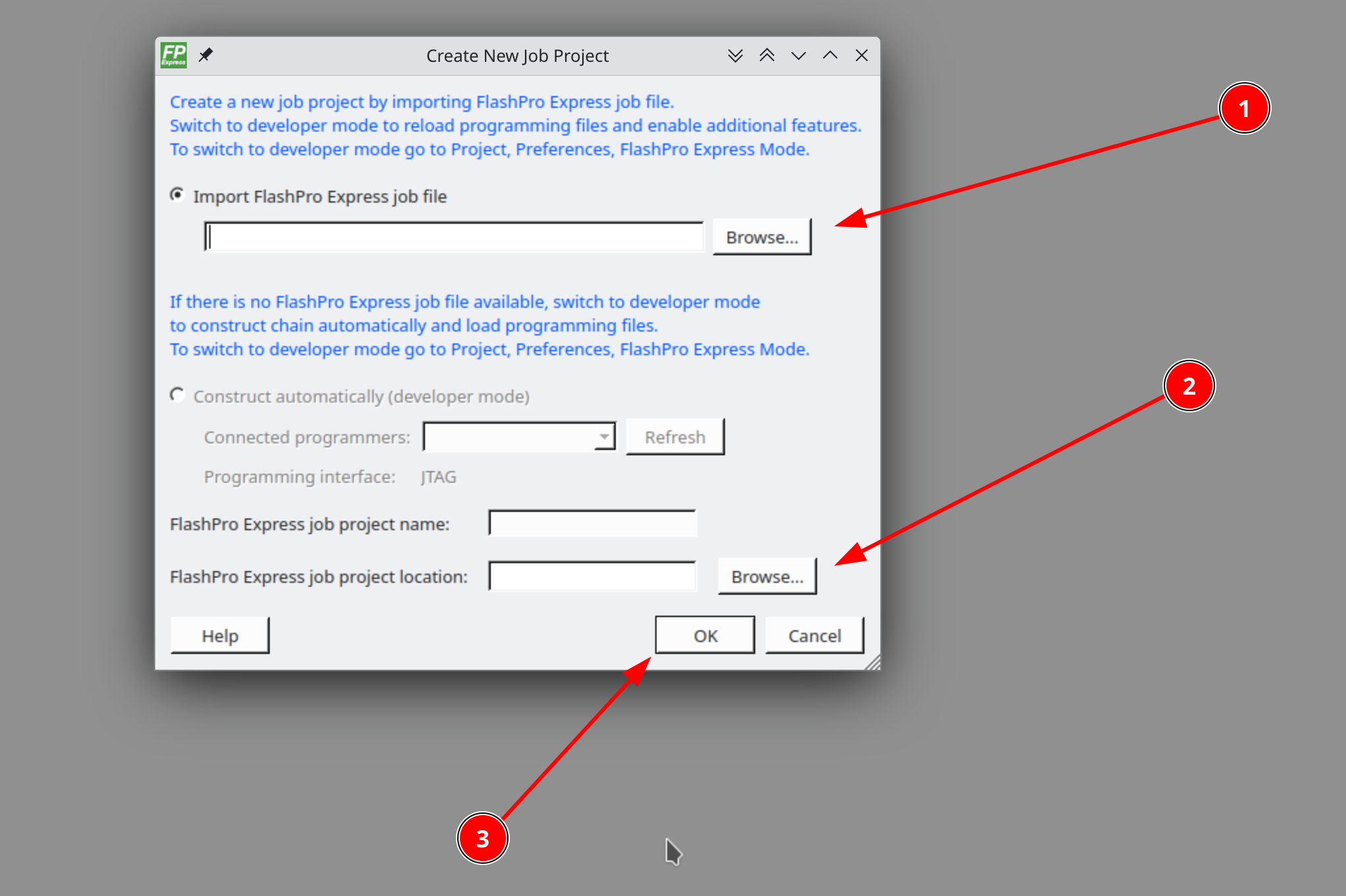 FPExpress new project creation window
